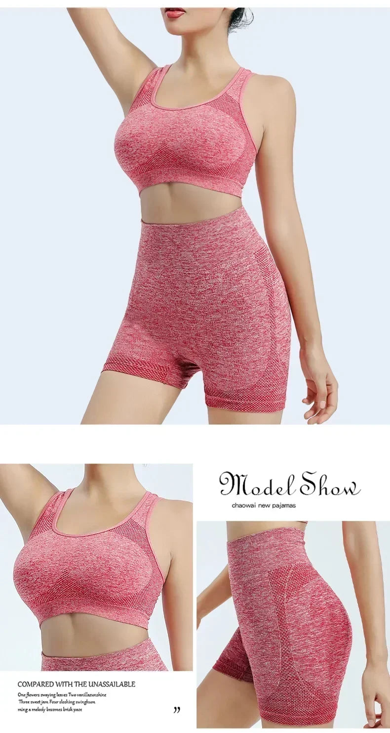 Women's Seamless Yoga Set – Gym Shorts, Sports Bra & Leggings
