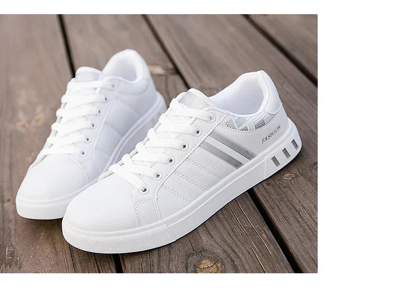 2024 Men's Fashion Casual Sneakers – Lace-Up White Vulcanized Shoes