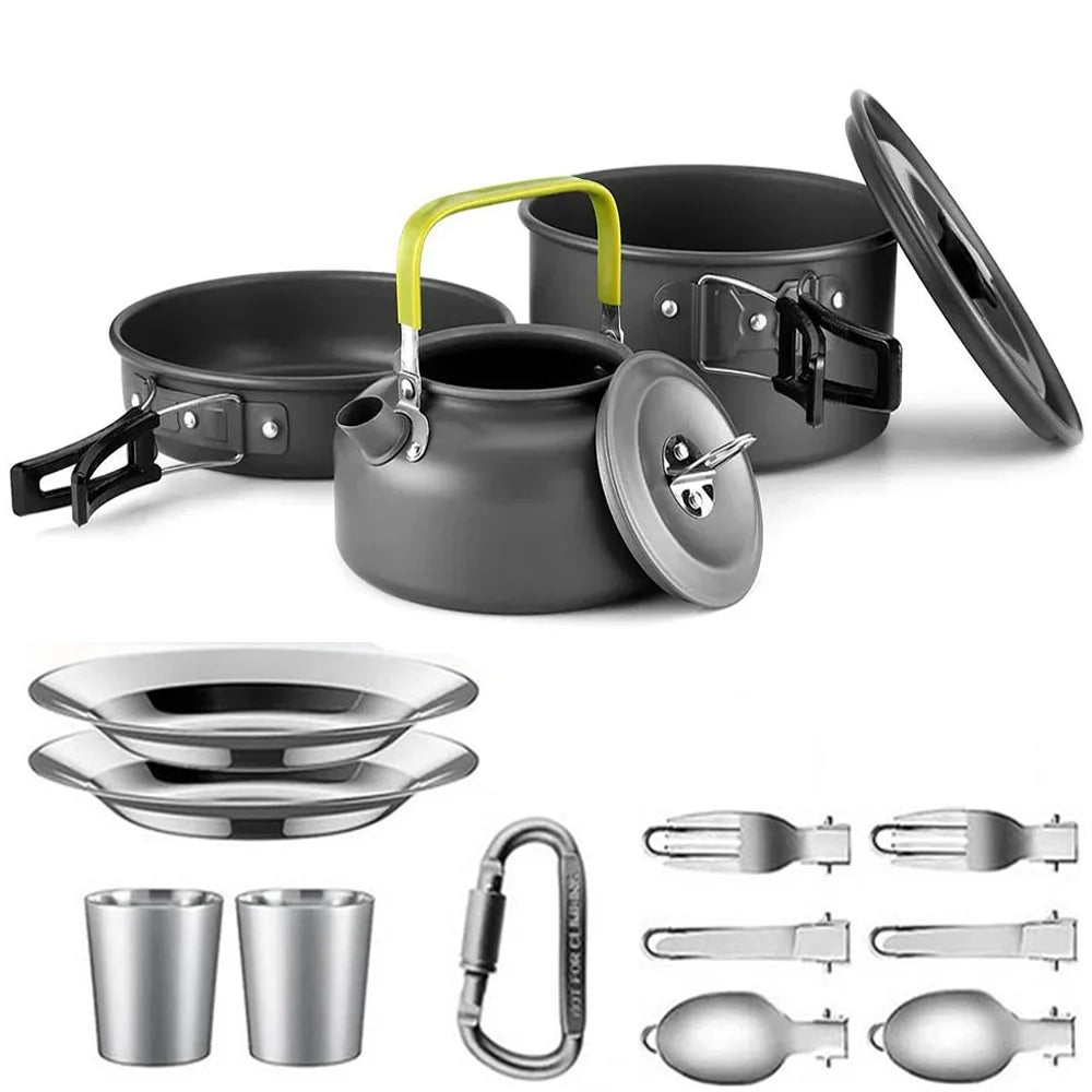 : Camping Cookware & Tableware Set – Non-Stick Outdoor Cooking Kit (2-3 People)