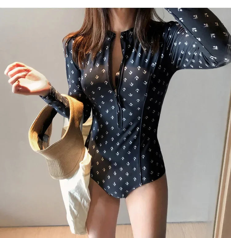 2024 Sexy Long Sleeve One-Piece Swimsuit – Slim & Sun-Protective