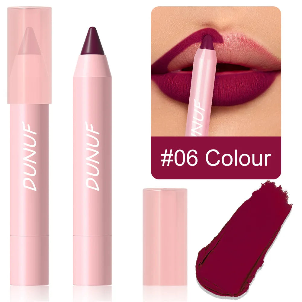 18-Colors Lipstick Pencil - Waterproof Sexy Red Matte Lip Contour Tint