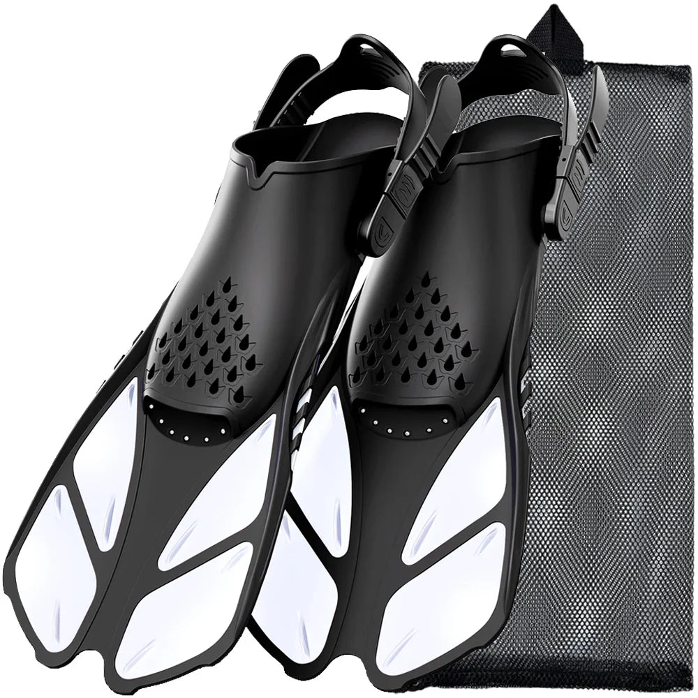 Adjustable Open-Heel Short Snorkel Fins for Adults