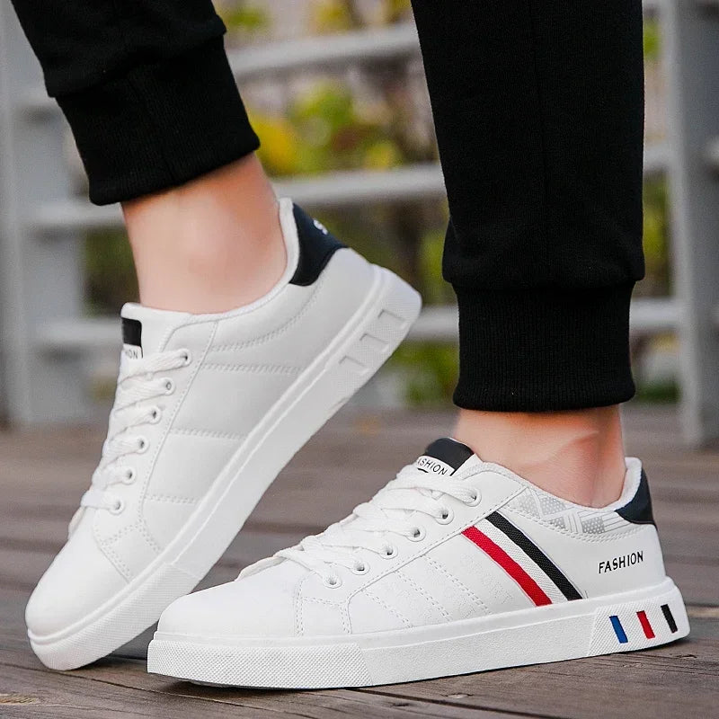 2024 Men's Fashion Casual Sneakers – Lace-Up White Vulcanized Shoes