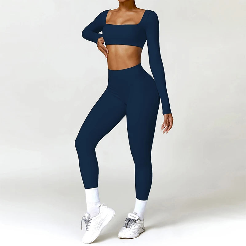 Women's 2PCS Quick-Dry Yoga Set – Long Sleeve Sports Shirt & Leggings