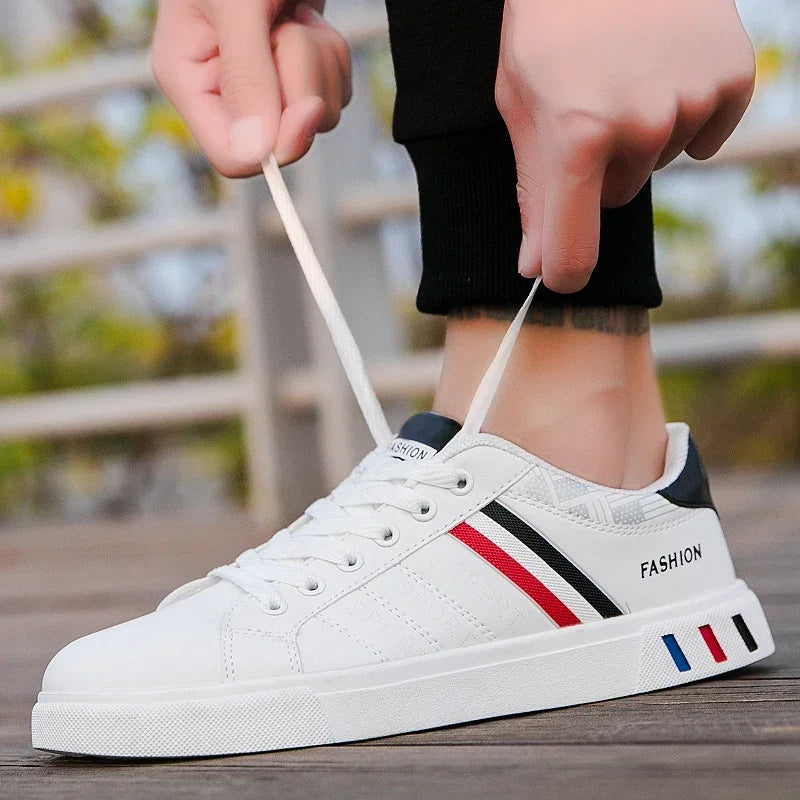 2024 Men's Fashion Casual Sneakers – Lace-Up White Vulcanized Shoes