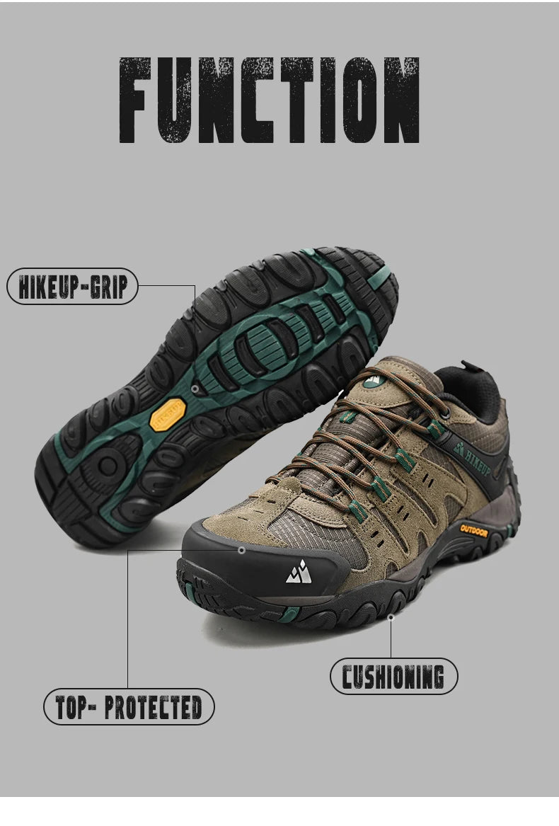 HIKEUP Men’s Suede Leather Hiking Shoes – Outdoor Trekking Sneakers