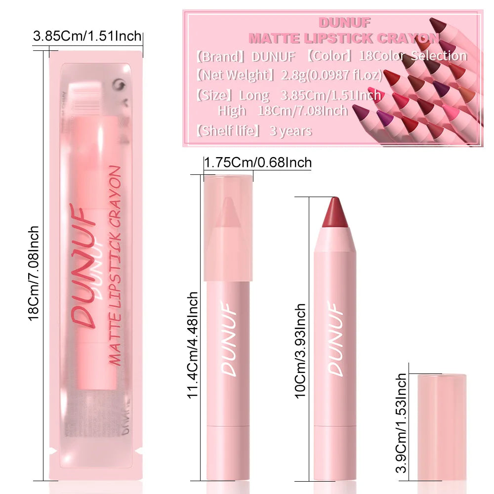 18-Colors Lipstick Pencil - Waterproof Sexy Red Matte Lip Contour Tint