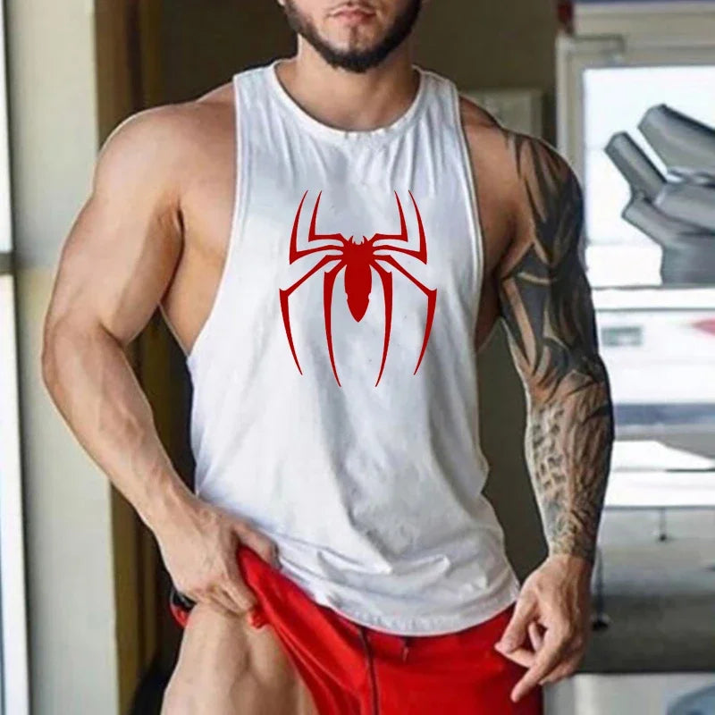 Men's Red Spider Printed Gym Tank Top