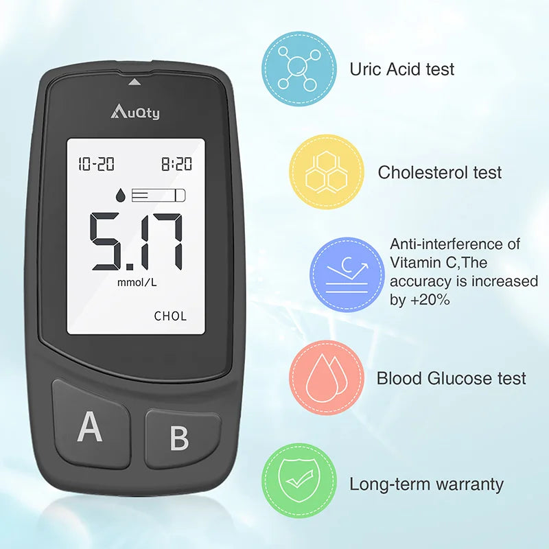 Upgraded 3-in-1 Multifunction Cholesterol, Uric Acid, and Blood Sugar Meter: