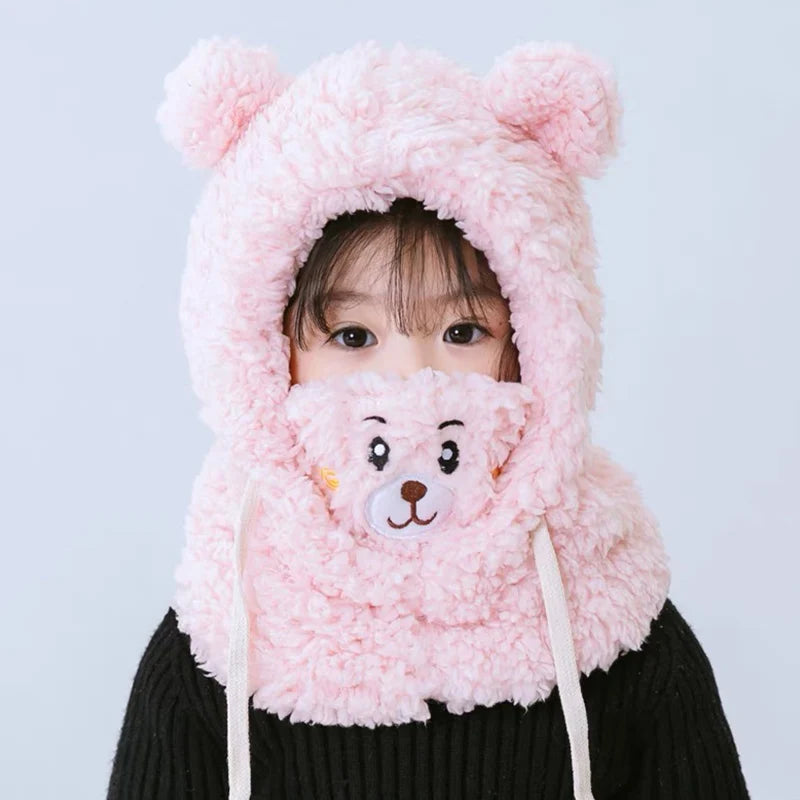 Trend Children's Winter Hat - Cute Bear Plush Neck and Ear Protection Cap