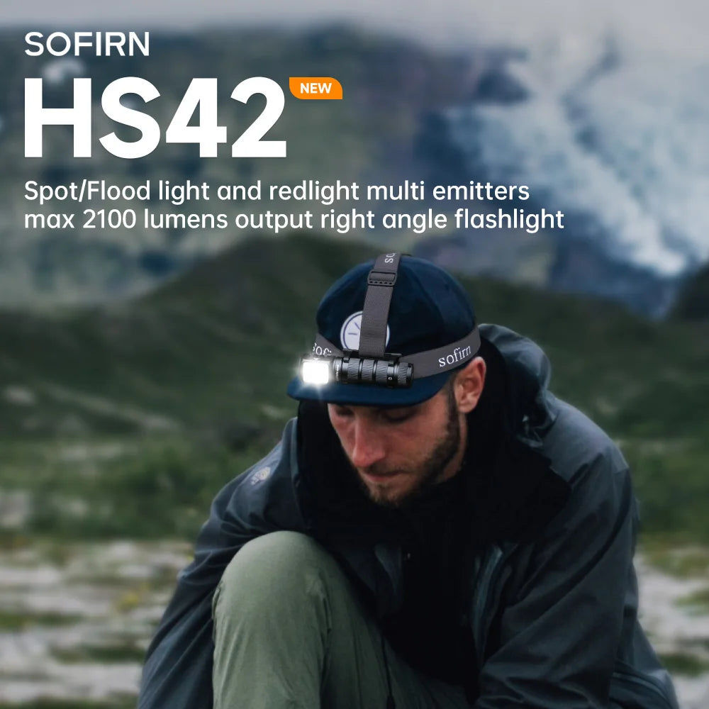 Sofirn HS42 Headlamp SST-40 18650 Rechargeable Torch 2100lm 6 LEDs with Red Light Spotlight Floodlight USB C with Magnet Tail: