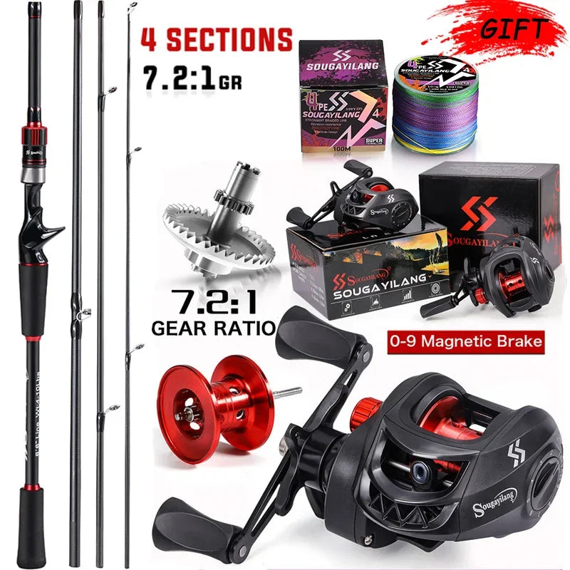 Sougayilang ProCast™ Carbon Baitcasting Combo – 1.8~2.1m Rod + 7.2:1 Reel