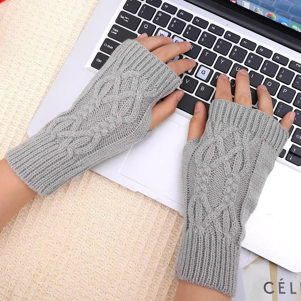 Half Finger Gloves for Women Winter Soft Warm Wool