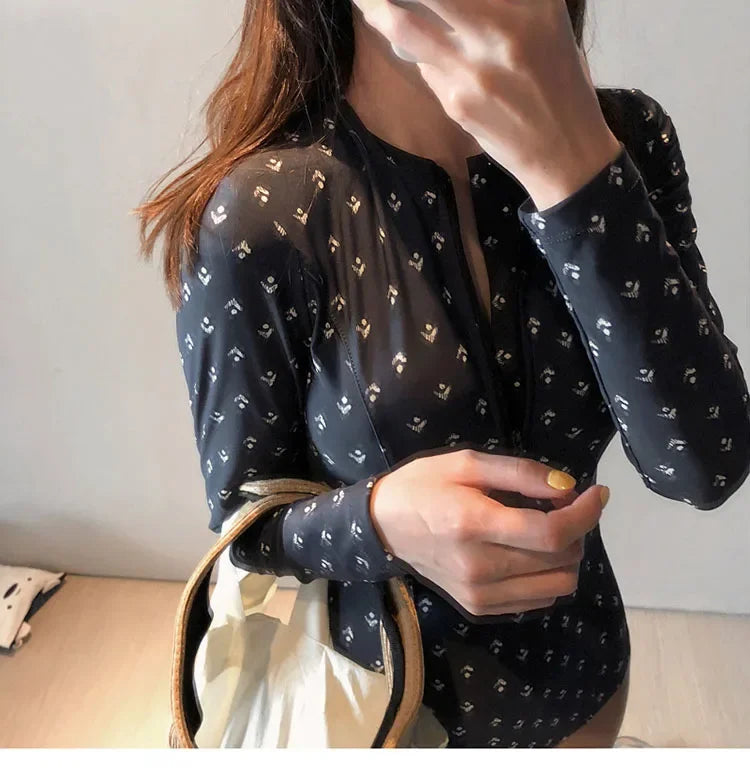 2024 Sexy Long Sleeve One-Piece Swimsuit – Slim & Sun-Protective