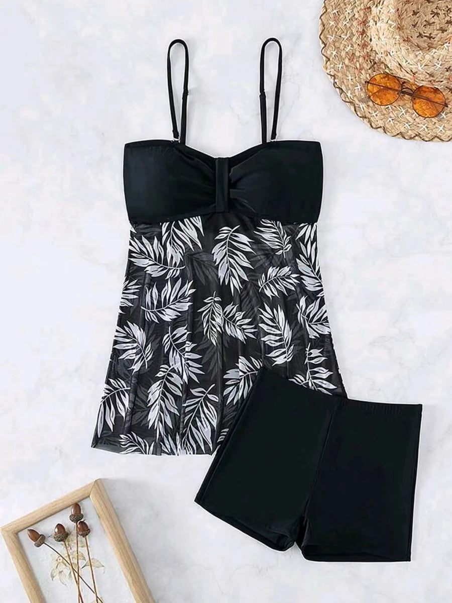 2024 Tankini Dress with Shorts – Padded Printed Swimwear