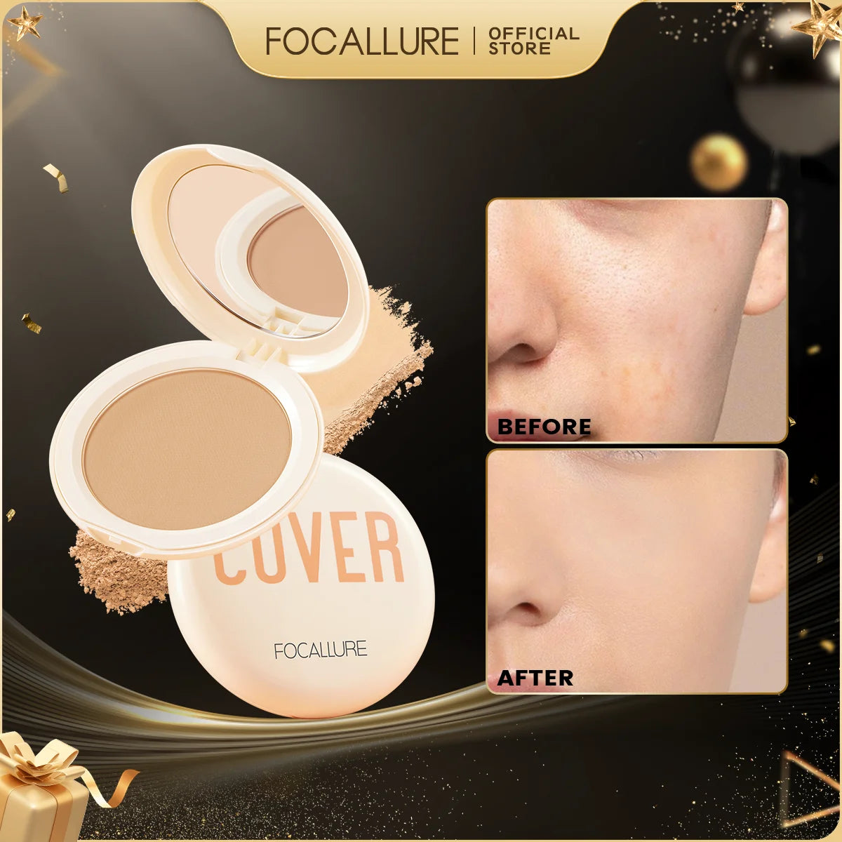 FOCALLURE Natural Matte Pressed Powder – Oil Control & Brighten