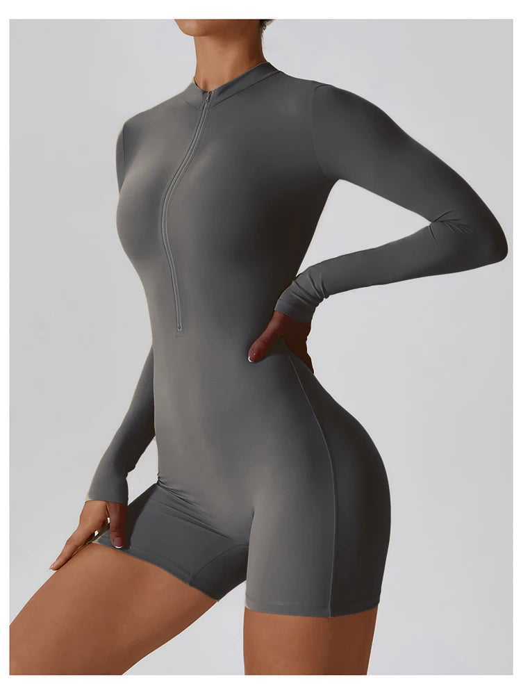 Women's Summer Zipper Workout Jumpsuit – Short Sports Tracksuit