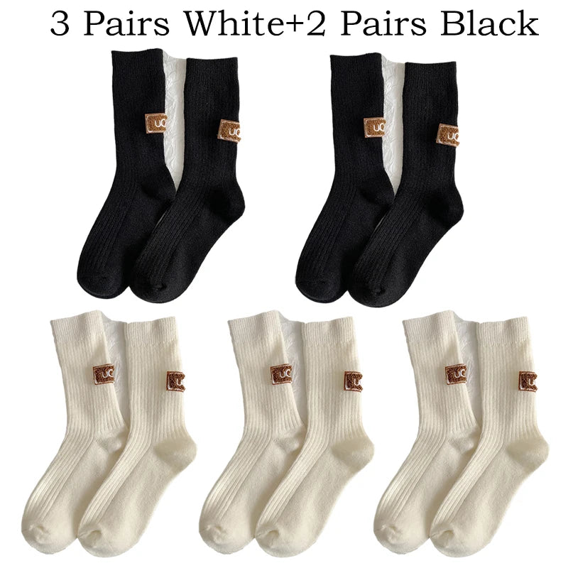 5 Pairs Winter Cashmere Wool Socks for Women: