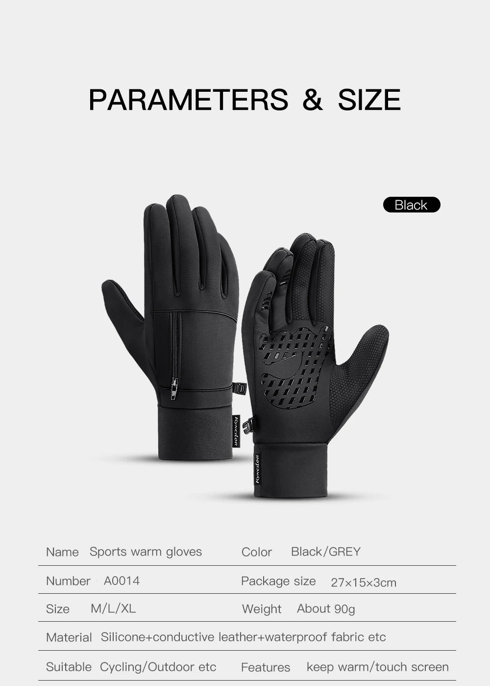 Winter Gloves Man Sports Bike Snow Bicycle Gloves Touchscreen Windstop Silicone Cycling Gloves Black Waterproof Bike Gloves