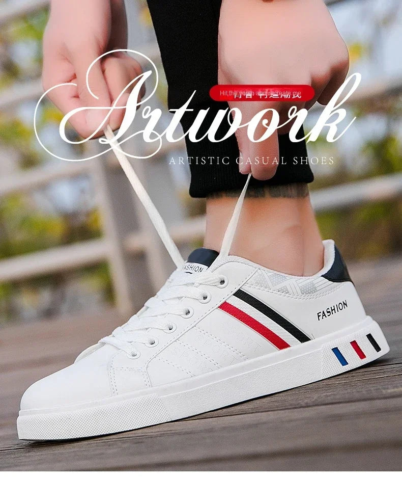 2024 Men's Fashion Casual Sneakers – Lace-Up White Vulcanized Shoes