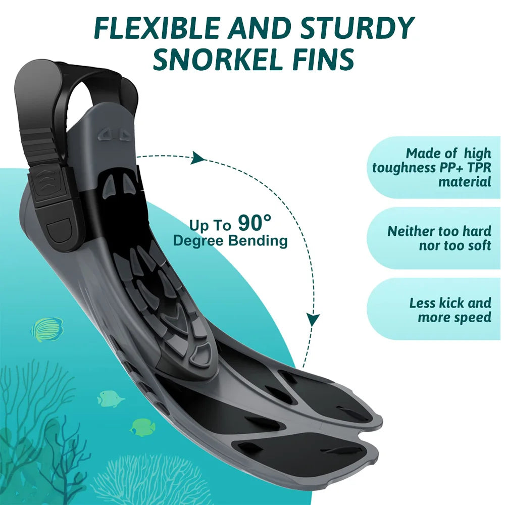 Adjustable Open-Heel Short Snorkel Fins for Adults