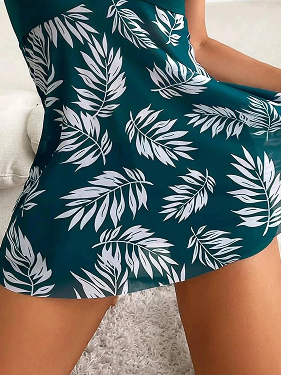 2024 Tankini Dress with Shorts – Padded Printed Swimwear