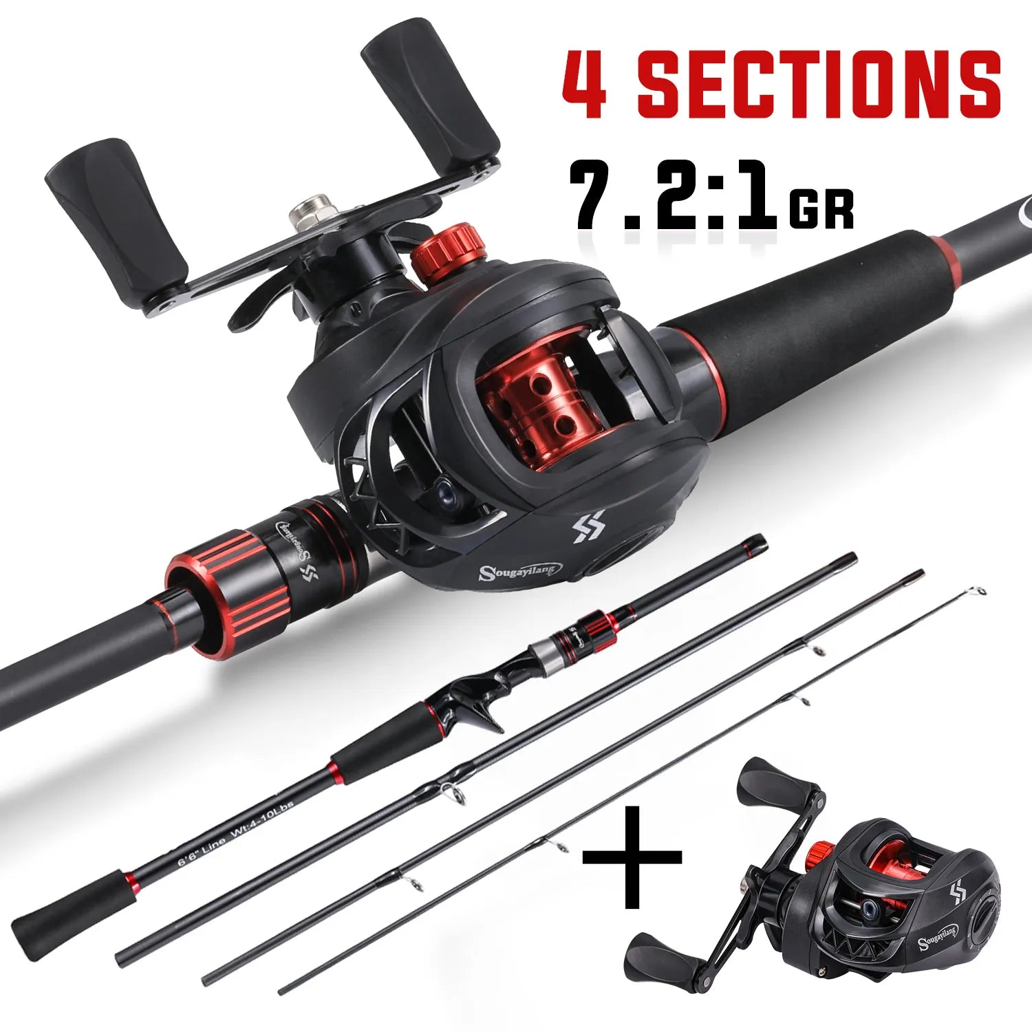 Sougayilang ProCast™ Carbon Baitcasting Combo – 1.8~2.1m Rod + 7.2:1 Reel