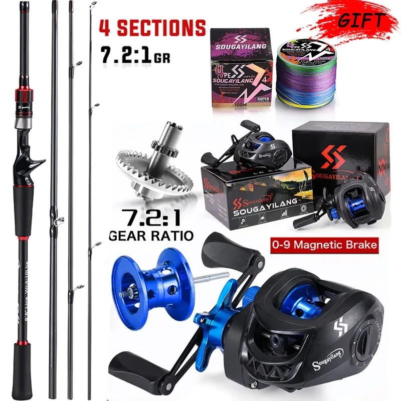 Sougayilang ProCast™ Carbon Baitcasting Combo – 1.8~2.1m Rod + 7.2:1 Reel
