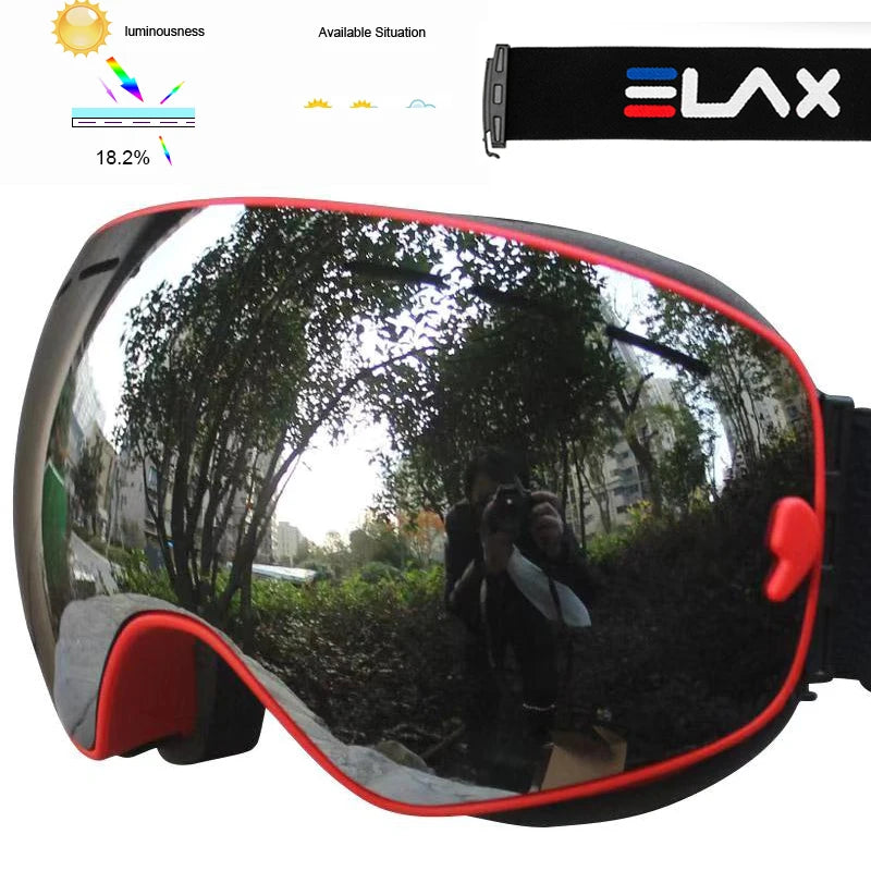 ELAX Brand Double Layers Anti-fog Ski Goggles Snowmobile Ski Mask Skiing Glasses Men Women Snow Googles Snowboard Sunglasses