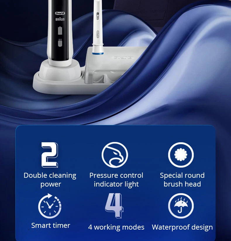 Oral B Electric Toothbrush Pro 4000 3D Action Daily Clean Teeth Visible Pressure Sensor 4 Modes Gum Cares Waterproof Rechargeabl