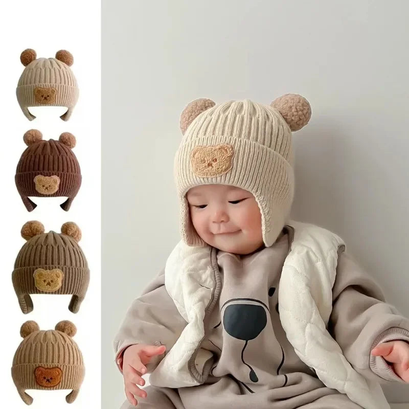 Baby wool hat cute bear ear protection hat children winter