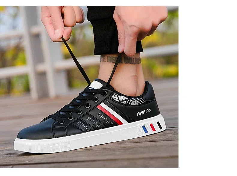 2024 Men's Fashion Casual Sneakers – Lace-Up White Vulcanized Shoes