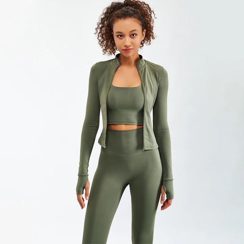 Women's 2PCS Zipper Yoga Set – High-Waist Fitness Gym Suit