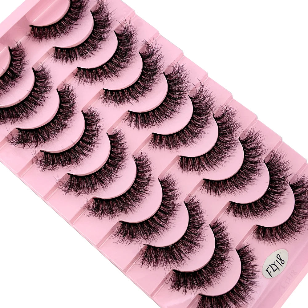 10 Pairs Faux Mink 3D Curly Eyelashes – Handmade Natural Look