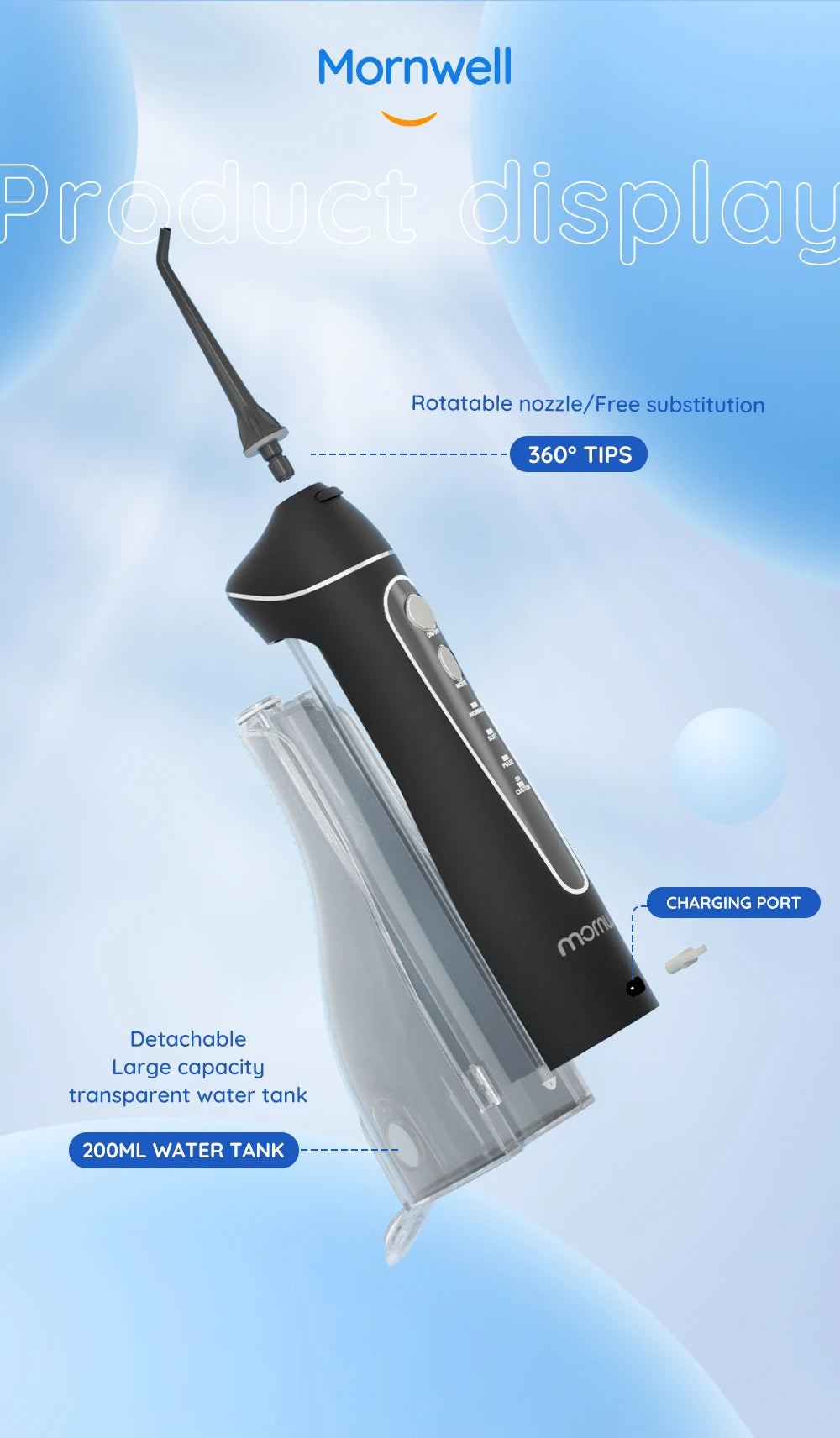 Mornwell Portable Oral Irrigator F18 Water Flosser: