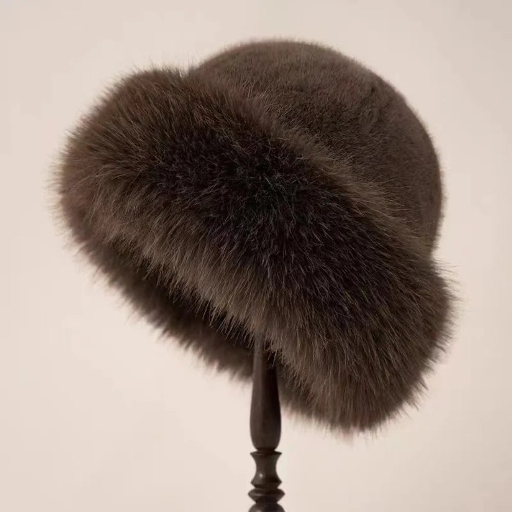 New Fluffy Fur Bucket Hat for Women: