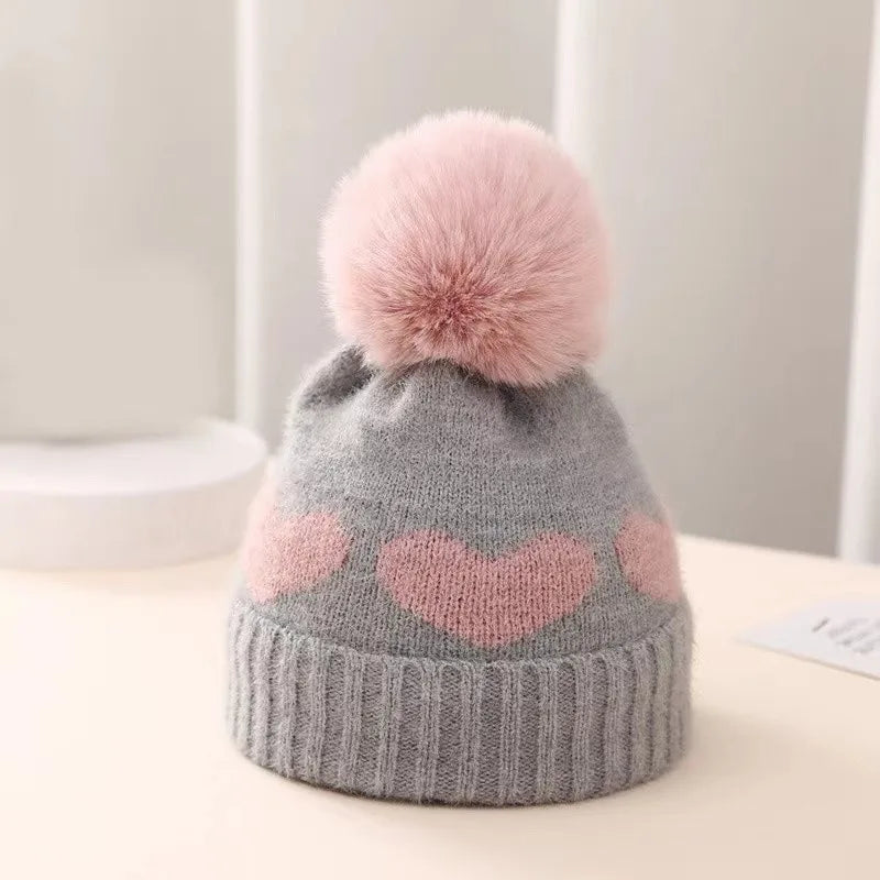 Fur Pompom Baby Hat