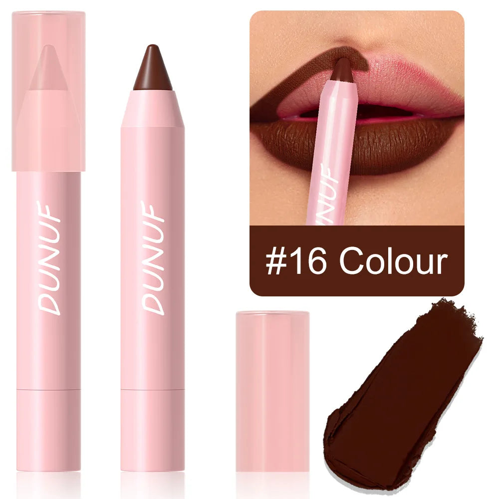 18-Colors Lipstick Pencil - Waterproof Sexy Red Matte Lip Contour Tint