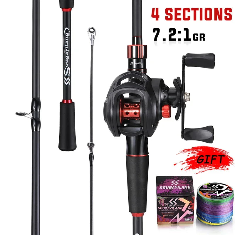 Sougayilang ProCast™ Carbon Baitcasting Combo – 1.8~2.1m Rod + 7.2:1 Reel