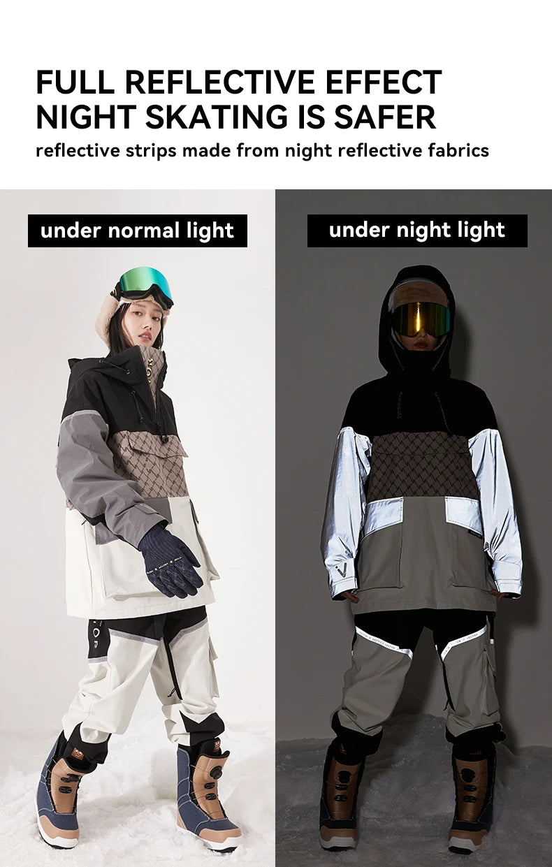 VECTOR Ski Wear Women Man Hooded Sweater Reflective Trend Ski Wear Thickened Warmth and Waterproof Ski Equipment Ski Suit Women