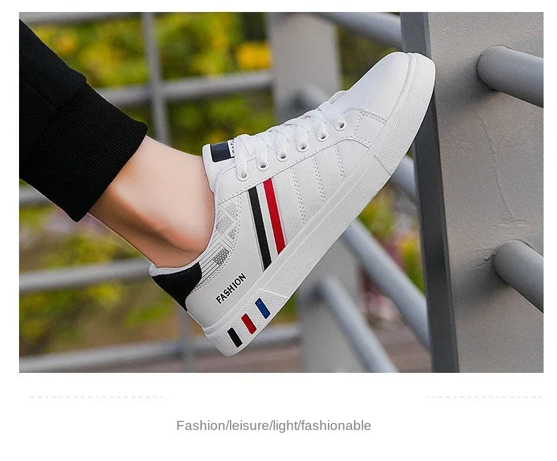 2024 Men's Fashion Casual Sneakers – Lace-Up White Vulcanized Shoes