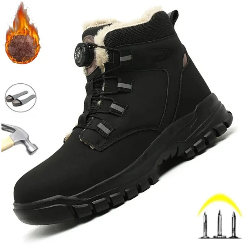 Fashion 2024 Winter Velvet Men Work Safety Shoes: