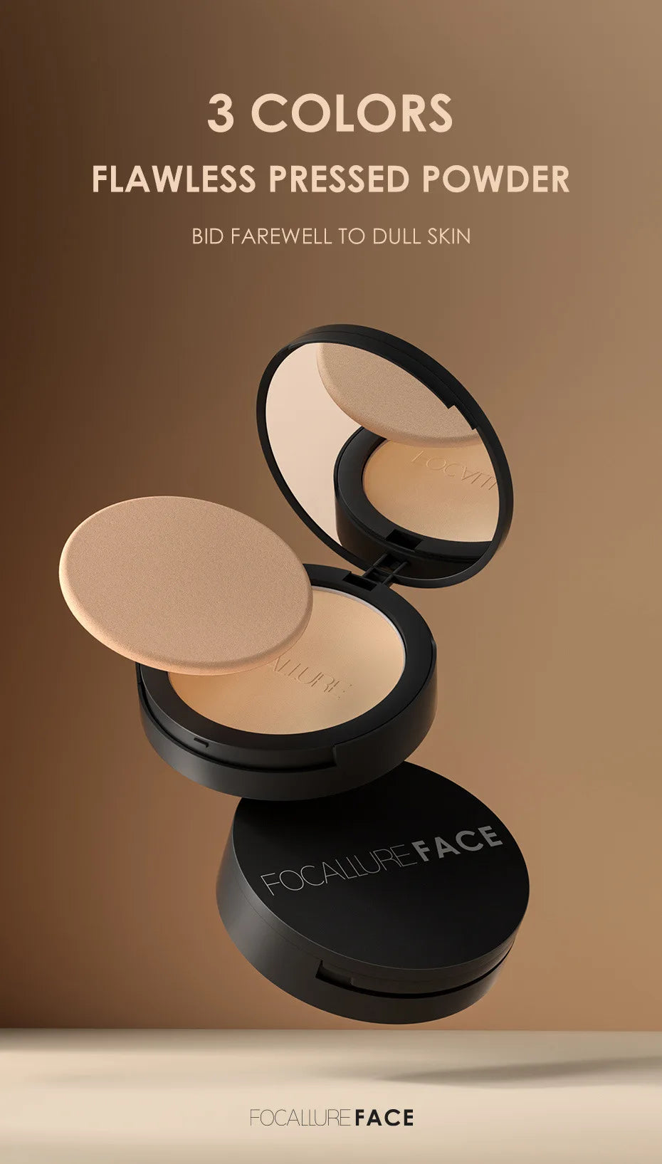 : FOCALLURE 3-Color Pressed Powder Foundation – Oil Control & Brightening