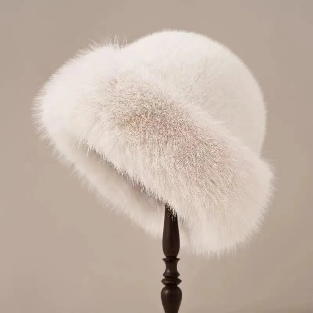 New Fluffy Fur Bucket Hat for Women: