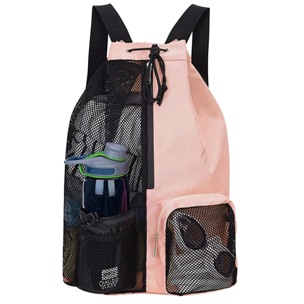 Swim Mesh Drawstring Backpack with Wet Pocket