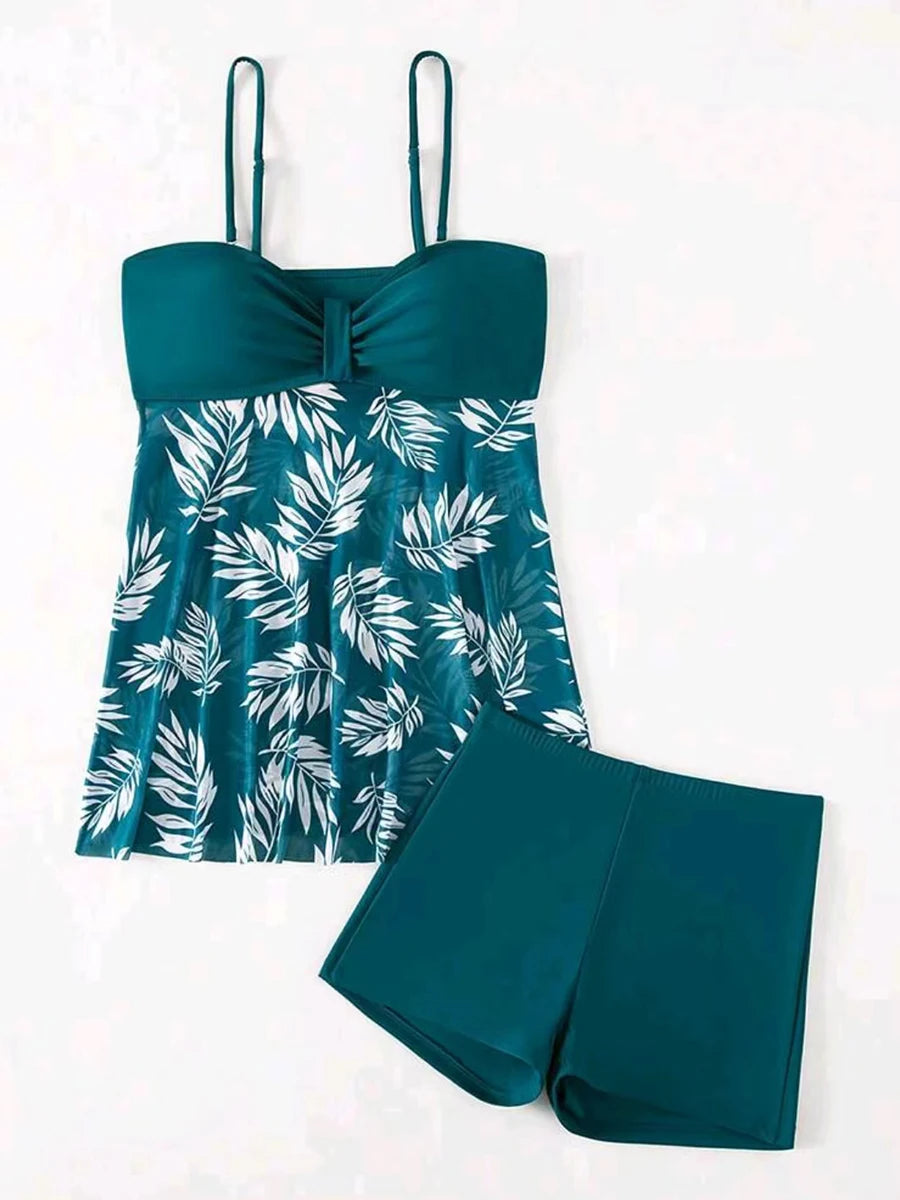 2024 Tankini Dress with Shorts – Padded Printed Swimwear