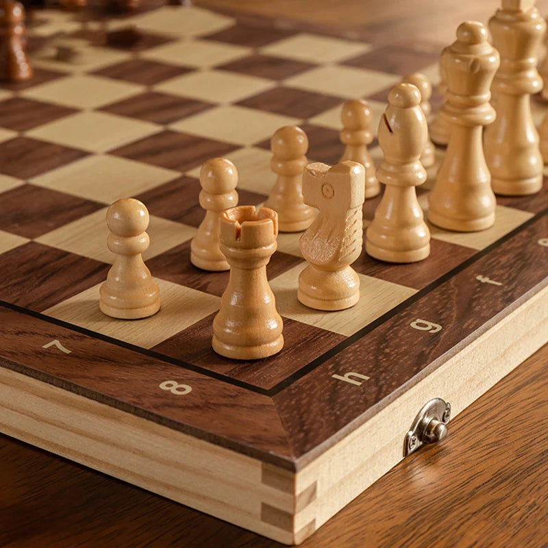 Magnetic Foldable Wooden Chess Set – Portable & Educational Game