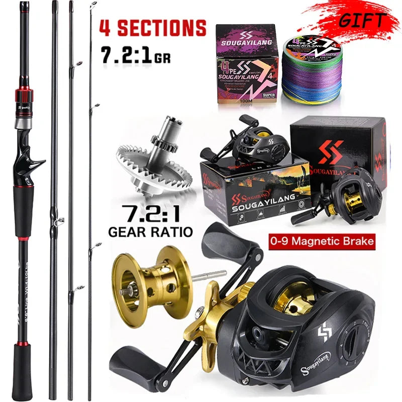 Sougayilang ProCast™ Carbon Baitcasting Combo – 1.8~2.1m Rod + 7.2:1 Reel