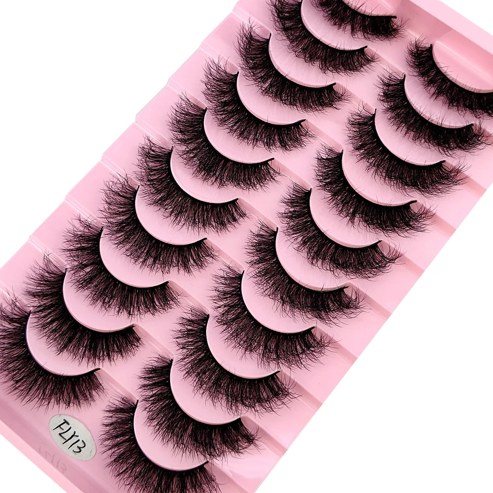 10 Pairs Faux Mink 3D Curly Eyelashes – Handmade Natural Look