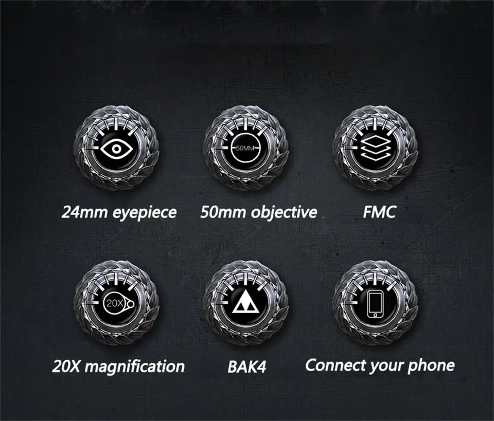 50000M German Military 20x50 Zoom Binoculars – HD BAK4 Prism Long Range Telescope for Outdoors